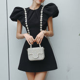 Diamante Puff Sleeves Mini Dress
